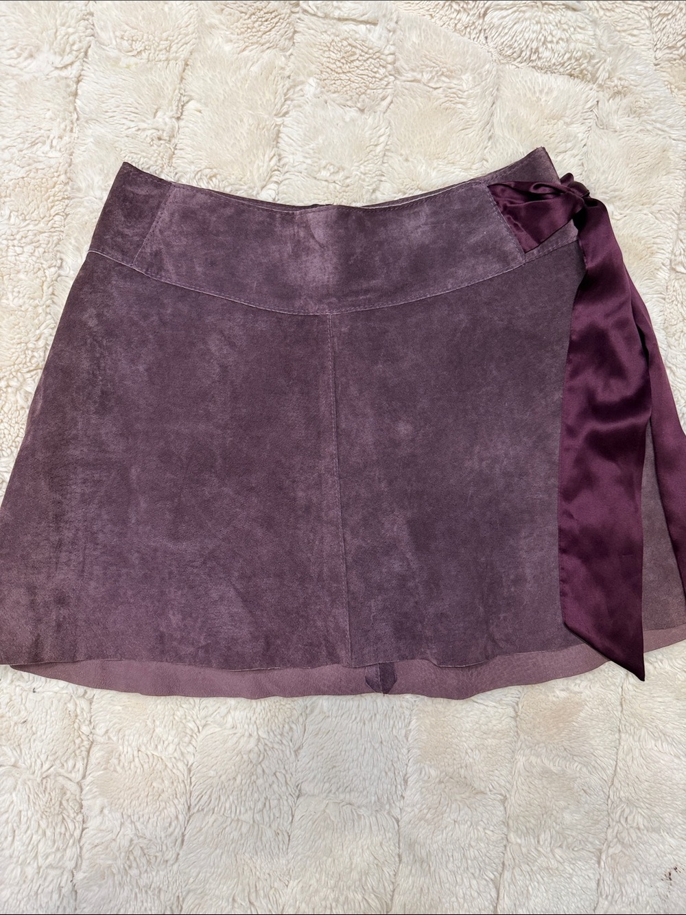 Vintage bebe Plum Suede Mini Skirt with Satin Side Tie